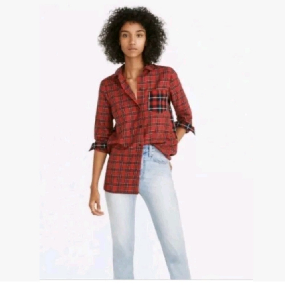 Madewell M Red Plaid Classic Ex Boyfriend Shirt